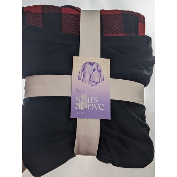 Stars Above Buffalo Check Red Plaid Henley Pajama Set Dark Red S Black Sleep Pjs - Picture 3 of 7